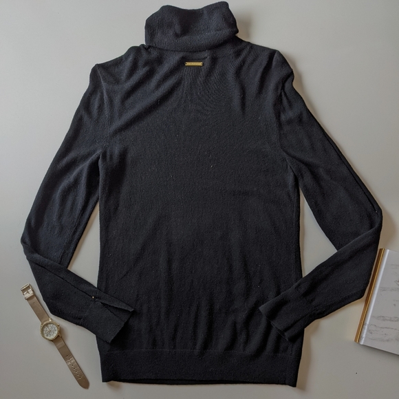 MICHAEL KORS Black Turtleneck Gold Sleeve Open Detail Sweater Small - Picture 5 of 8